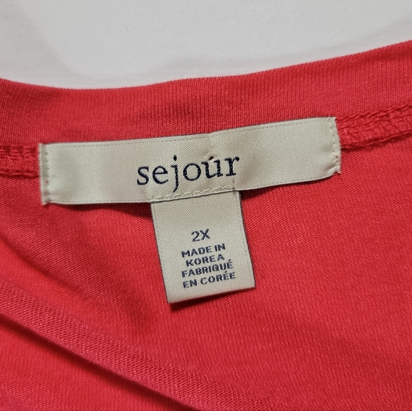 Sejour Hot Pink Tunic Blouse Sz 2X Wide Ruffle Sleeves Pullover Top Shirt Casual - Picture 8 of 11